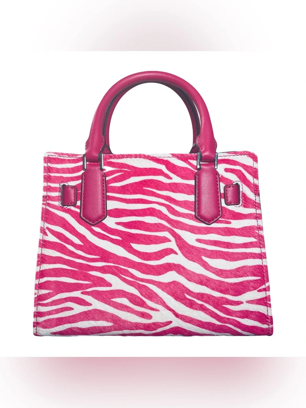 Michael Kors Small Hamilton Satchel Dragonfruit Pink Zebra Calf Hair Leather